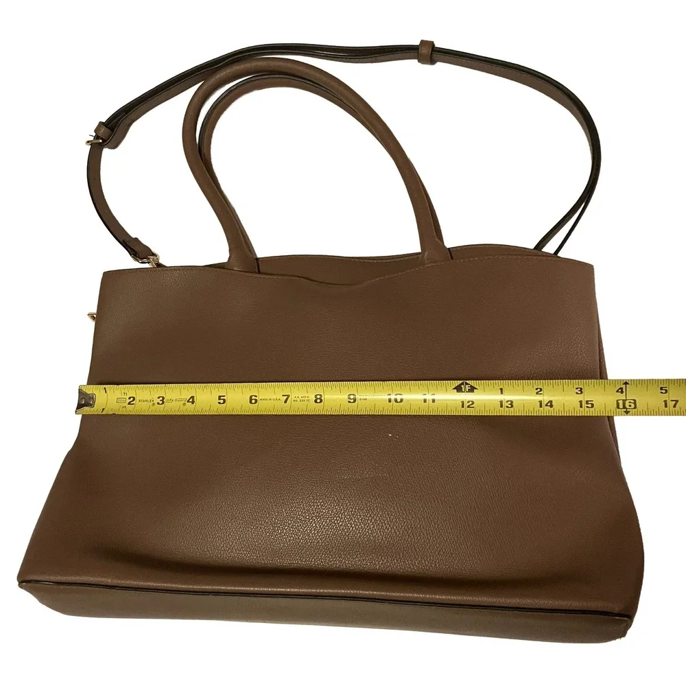 A New Day Brown Faux Leather Medium Tote Bag Crossbody Handbag Work Travel